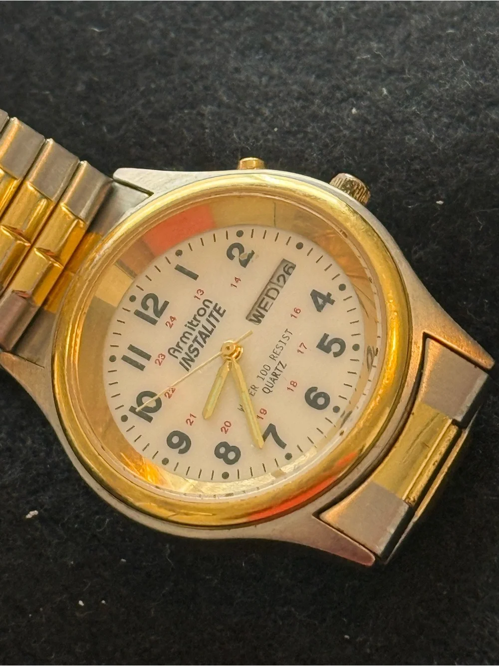 ARMITRON Instalite Quartz 100ft WR Day/Date White Dial Two-Tone Bracelet 37mm
